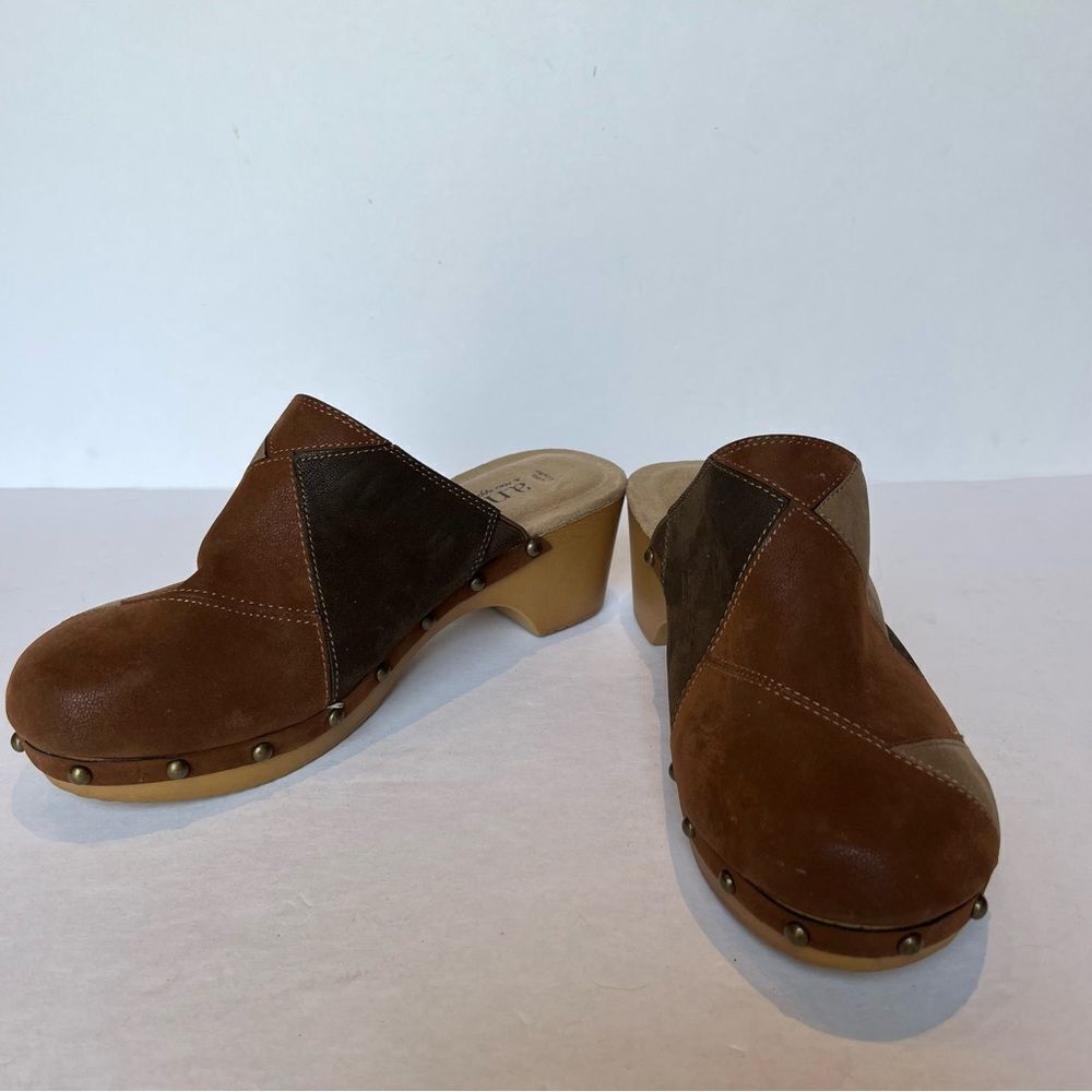 a.n.a. Women's Patchwork Leather Clogs Brown/Tan Size 7 1/2 M